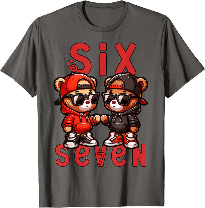 Funny Teddy Bear 67 Matching Teenager Boys Designs 67 Teddy Bear 6 7 Meme for Boys Kids Cute School Six Seven T-Shirt - Asphalt Grey