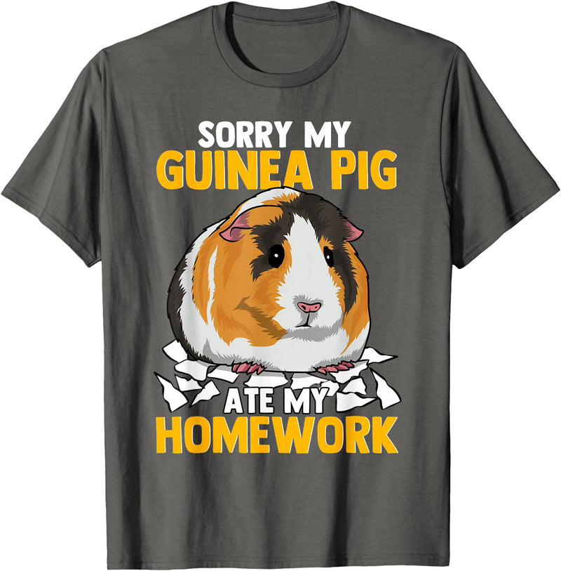 Sorry My Guinea Pig Ate My Homework Funny Pet Rodent Hamster T-Shirt - Asphalt Grey
