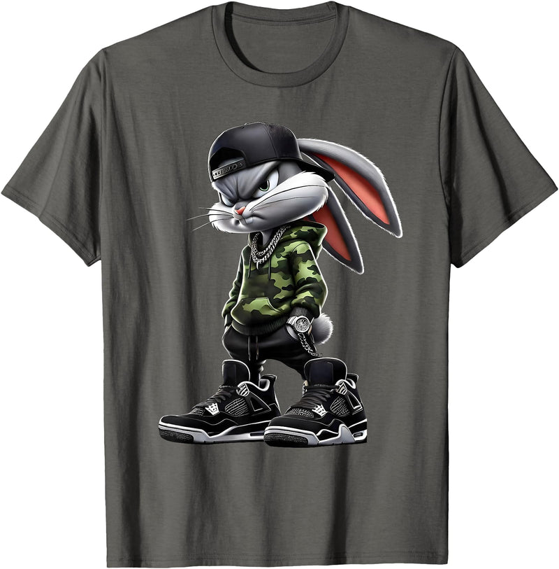 Cool Funny Bunny Rabbit Lovers Happy Easter Retro Trendy T-Shirt in Asphalt Grey