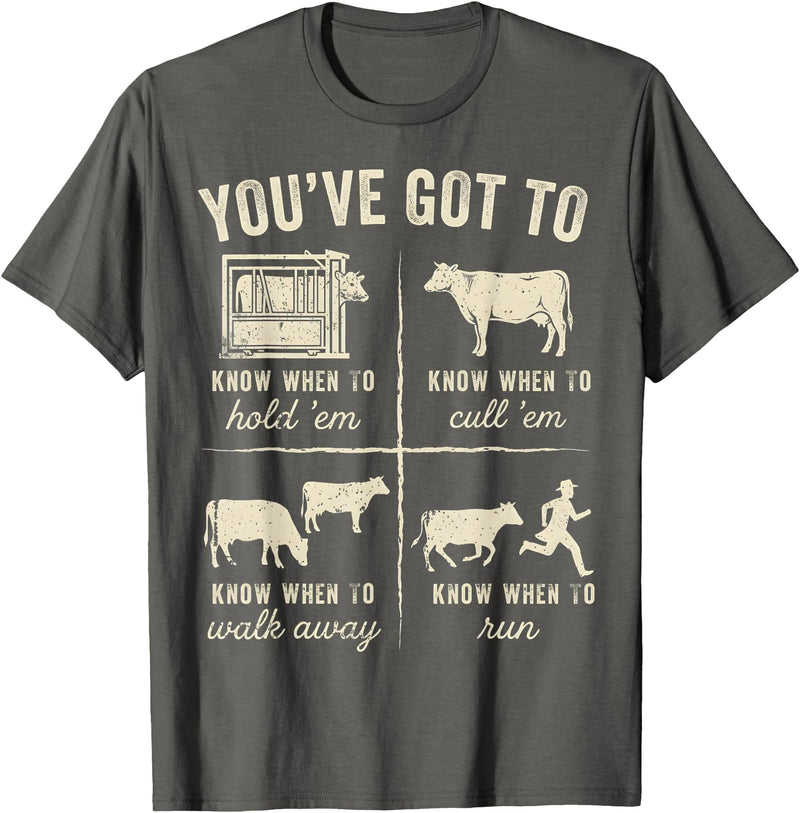 Cow You've Got To Know When to Shirt Retro You've Got to Know When to Hold'em Funny Cow Lover T-Shirt - Asphalt Grey