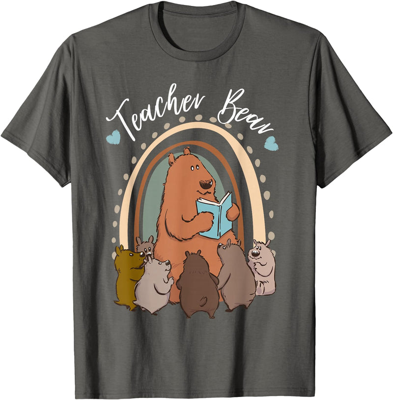 Thank You Teacher Appreciation Gifts Teacher Bear Reading Appreciation Teacher Graphic T-Shirt - Asphalt Grey