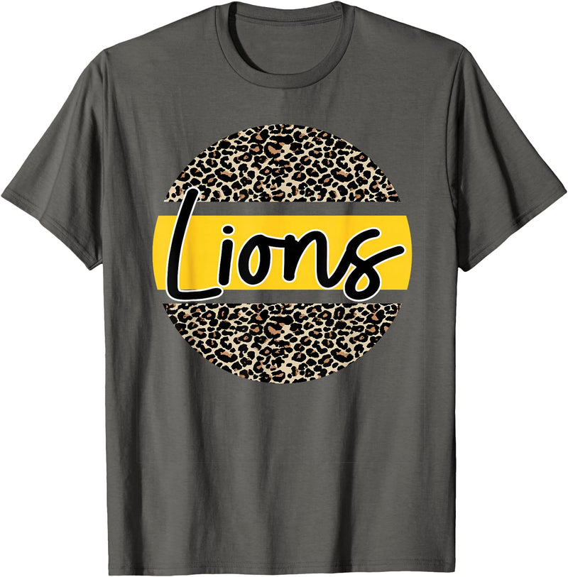 Lions School Spirit Leopard Print Yellow T-Shirt - Asphalt Grey