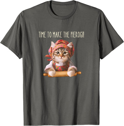 Babushka Cats By Ang Babushka Cat Making Pierogi T-Shirt