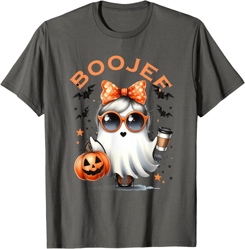 Spooky Halloween Ghost Reading Books Women Girl T Boo JEE Ghost with Coffee Coquette Bow Halloween Women Girl T-Shirt -