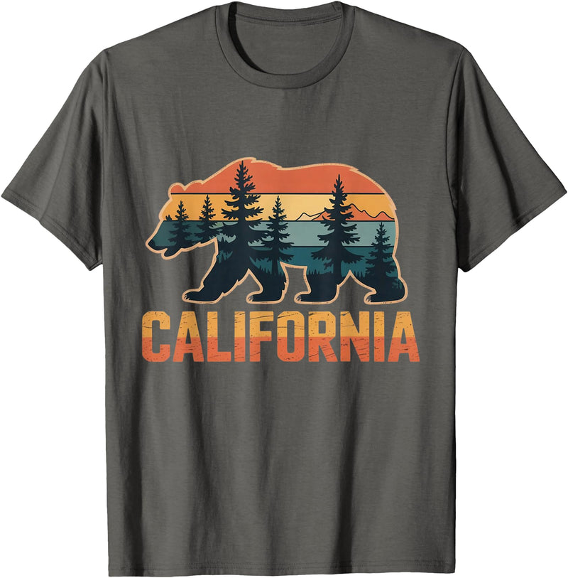 Retro California Bear Nature Art California Bear Vintage Wilderness Graphic T-Shirt - Asphalt Grey