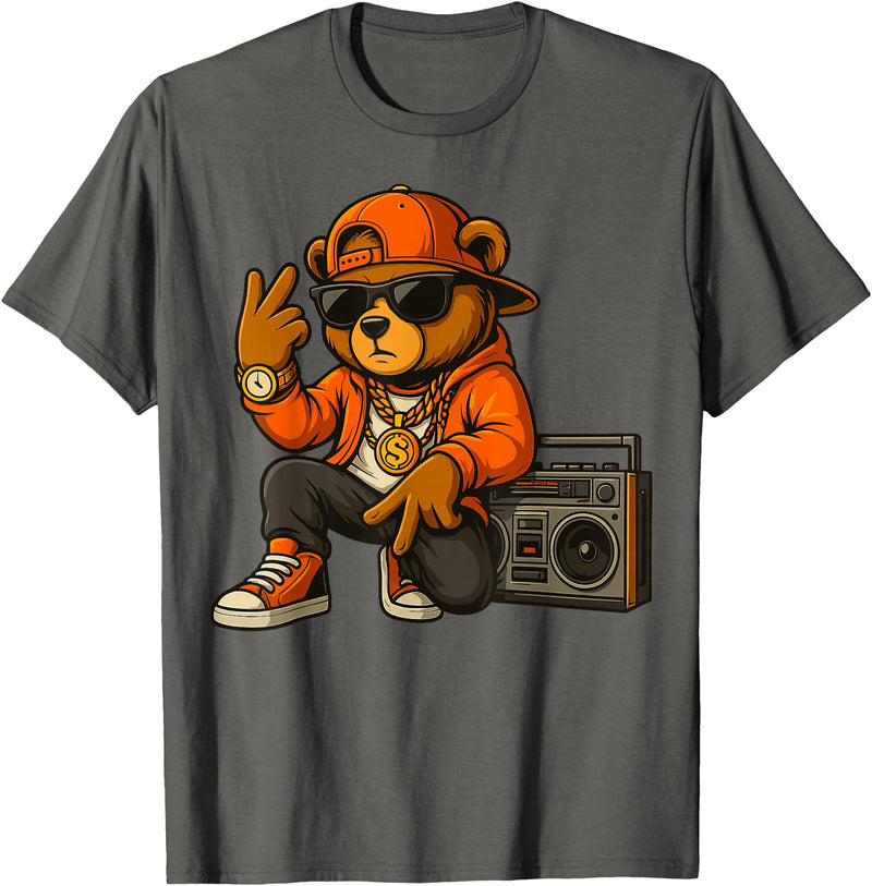 Creative & Funny Teddy Bear Gifts Hip Hop Teddy Bear T-Shirt - Asphalt Grey
