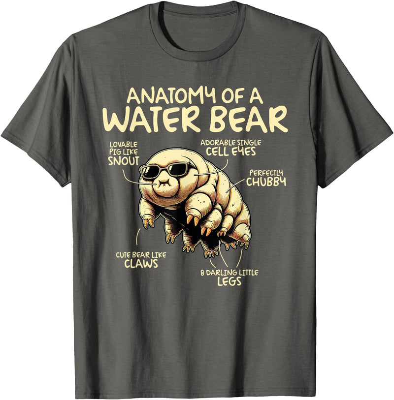 Tardigrade Water Bear Co Anatomy Of A Water Bear Funny Tardigrade T-Shirt - Asphalt Grey