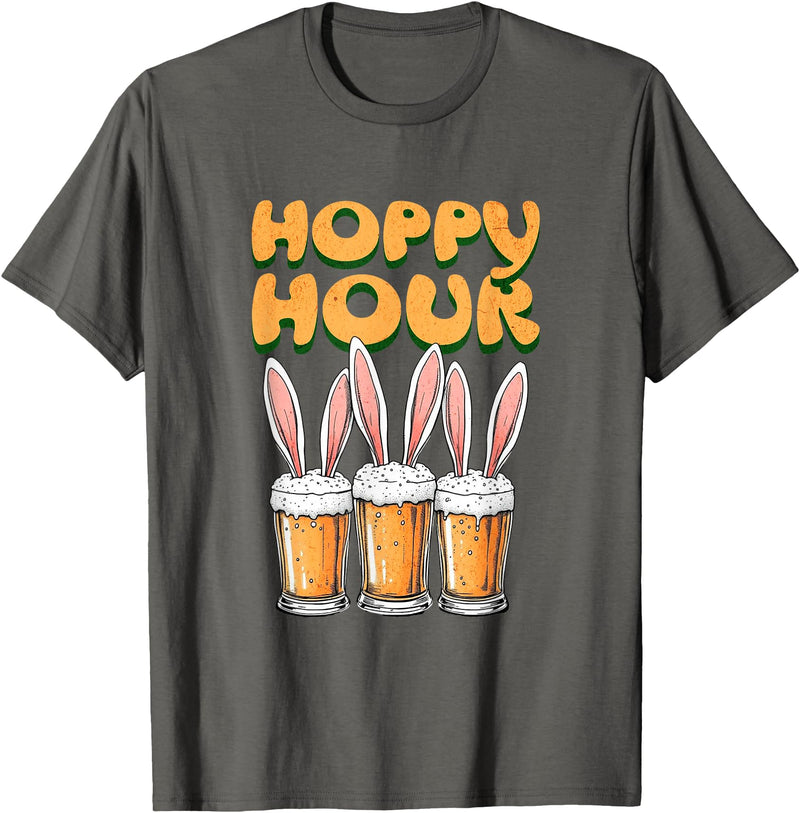 Hoppy Hour Funny Happy Easter Day Rabbit Ears Men Women T-Shirt in Asphalt Grey