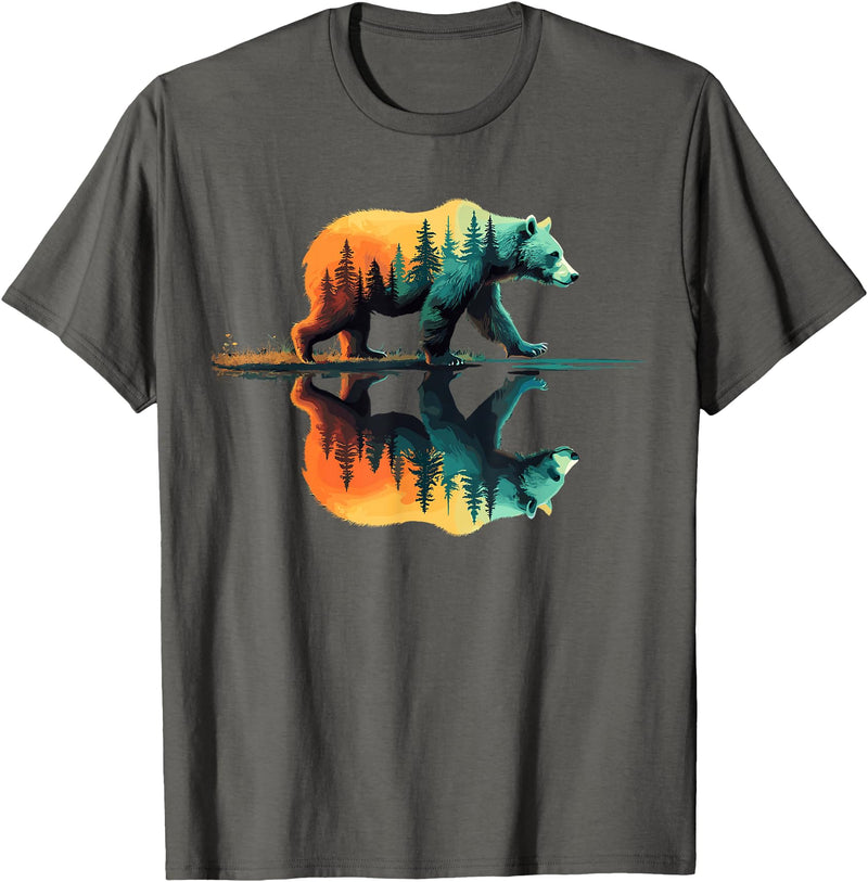 Bear Forest Mountain Wildlife Trees Nature Forest Mountains Trees Wildlife Bear T-Shirt - Asphalt Grey