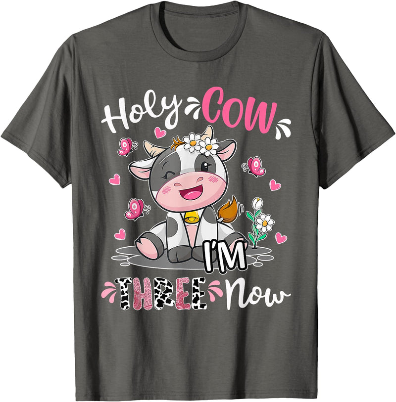 Holy Cow I'm Three 3 3rd Birthday Boy Girl Kids Holy Cow I'm Three 3 Years Old 3rd Birthday Boy Girl T-Shirt - Asphalt Grey
