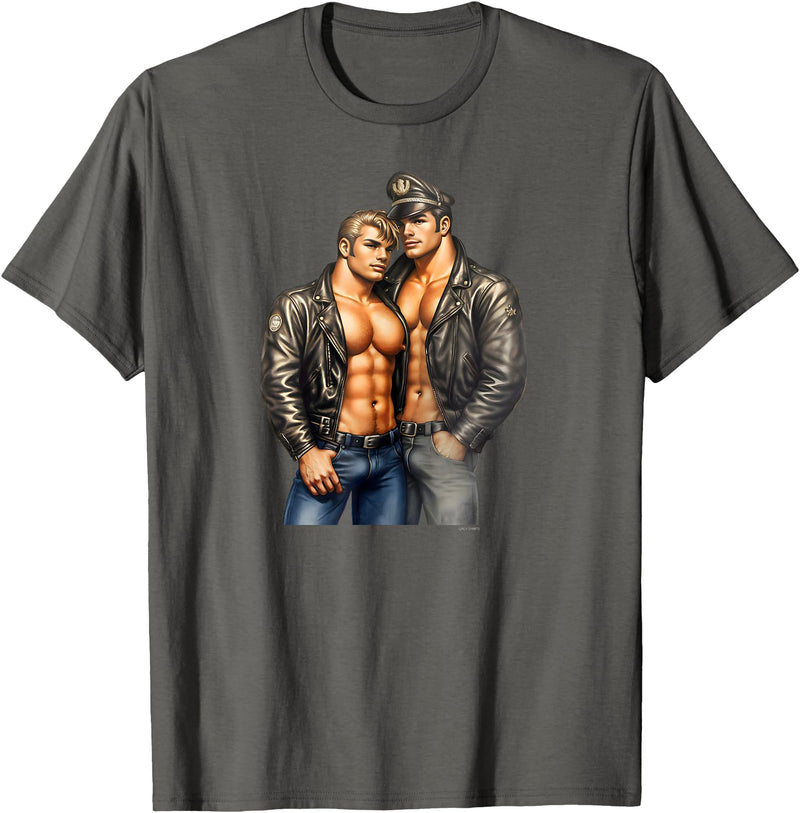 Vintage Gay Bear Pride & Dom Queer Top Dom Gay Leather Biker Gay Pride Daddy Bear Mustache T-Shirt - Asphalt Grey