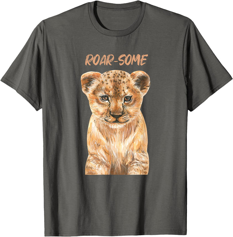 Safari Animals | African Wildlife Animals ROARSOME | Cute Lion Cub | Baby Lion Safari Wild Animal Pun T-Shirt - Asphalt Grey