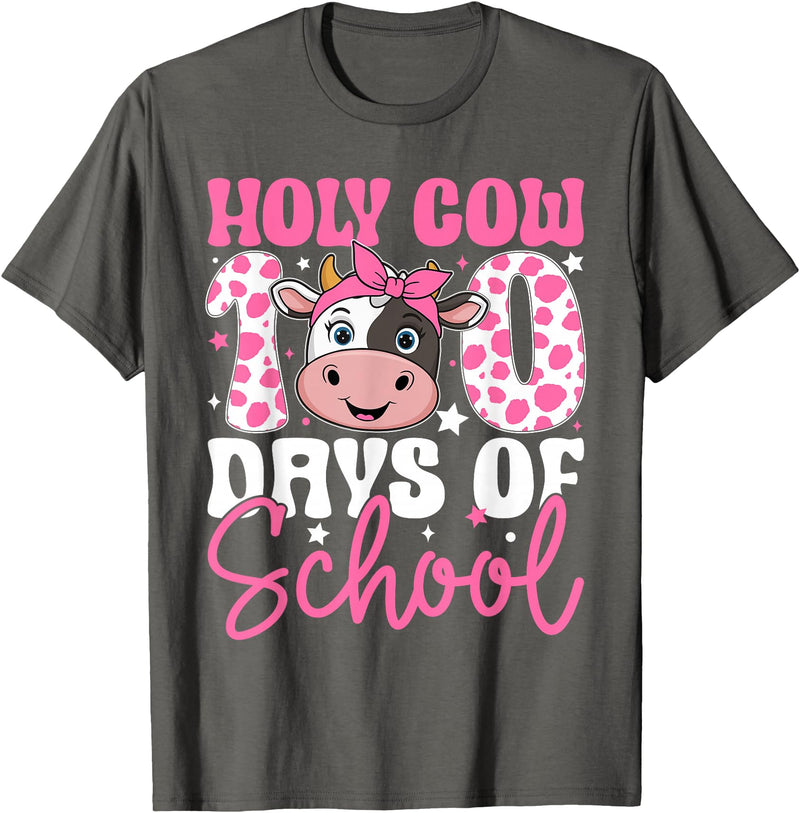 Holy Cow 100 Days of School Teachers Students Girls Women T-Shirt - Asphalt Grey