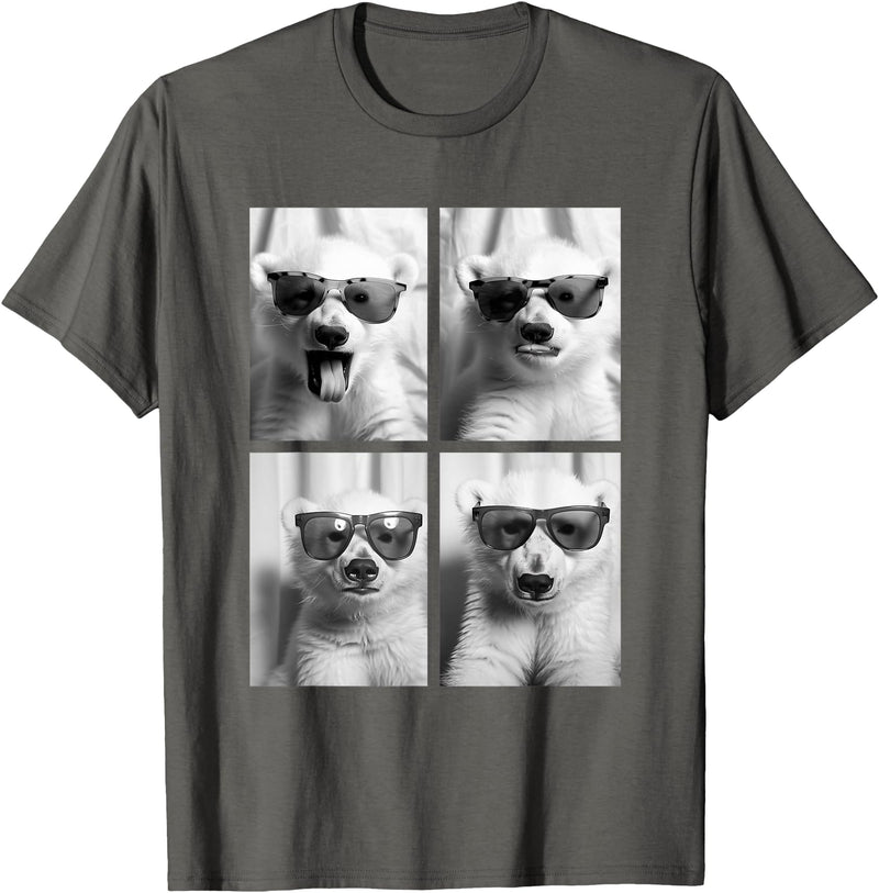 Funny Animal Photography Clothing Co. Baby Polar Bears with Sunglasses Cute Bear Cubs Photo Booth T-Shirt - Asphalt Grey