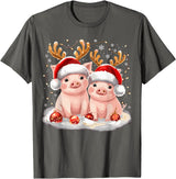 Funny Xmas Pig Lover Christmas Christmas Pig Reindeer Xmas T-Shirt - Asphalt Grey
