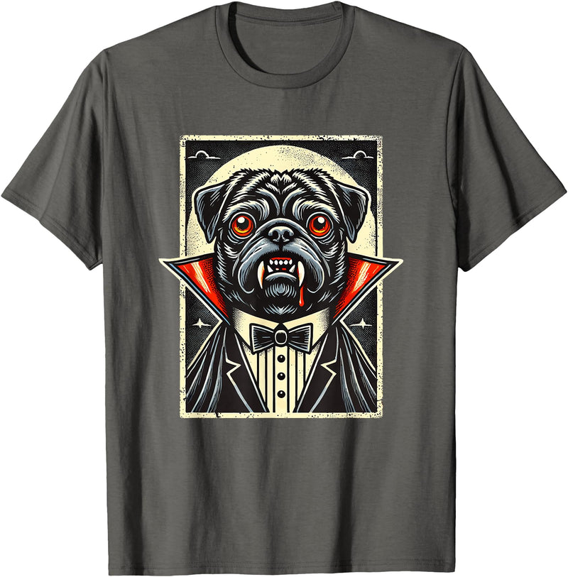 Haunted Spooky Halloween Gifts Halloween Vampire Pug Pugs T-Shirt - Asphalt Grey