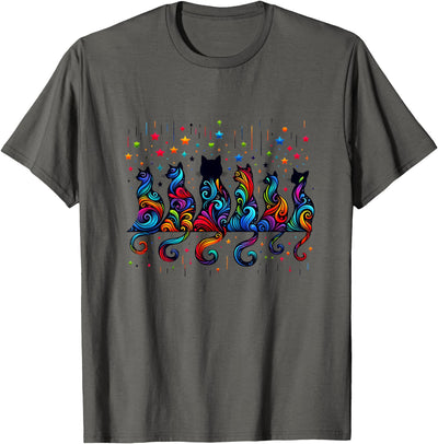 Feline Animal Friends Apparel for Cat Enthusiasts 80s Colorful Kitten Lover Artwork Decor Cute Art Cat T-Shirt