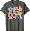 Floral He Is Risen Happy Easter Christian Bible Verse Faith T-Shirt in Asphalt Grey