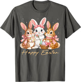 Happy Easter Women Girls Cute Bunny Rabbit Easter Day T-Shirt in Asphalt Grey