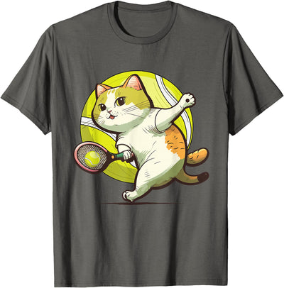 Funny Tennis Racket Cat Playing Tennis DM Funny Tennis Racket Cat Playing Tennis T-Shirt