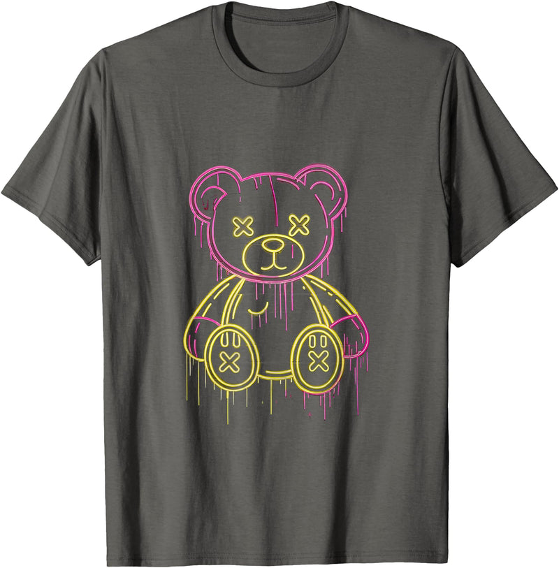 Urban Pop Collective Teddy Bear Graffiti Street Art Bold Urban Pop Illustration T-Shirt - Asphalt Grey