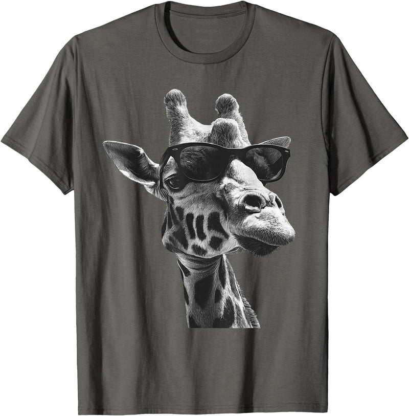 Safari Animal Art Giraffe with Sunglasses Wildlife Safari Giraffe Animal Lover T-Shirt - Asphalt Grey