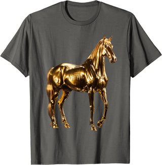 Gold Animal Design Horse Gold T-Shirt - Asphalt Grey