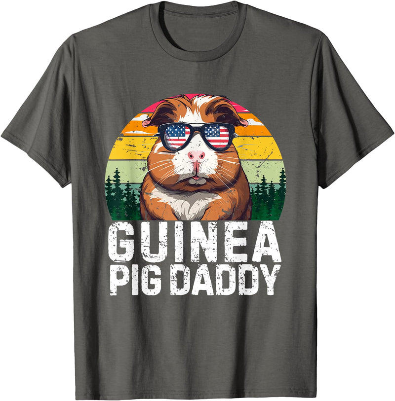 Retro 4th Of July Dad Father's Day Gifts Guinea Pig Daddy USA Flag Father's Day 4th Of July Retro T-Shirt - Asphalt Grey