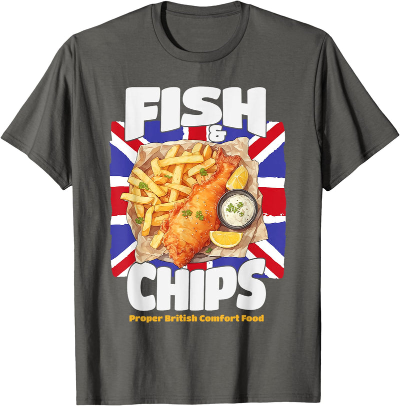 Fish & Chips Costume Ideas For Kids & UK Foods Fish And Chips Outfit Idea For Women & Novelty British Foods T-Shirt - Asphalt Grey