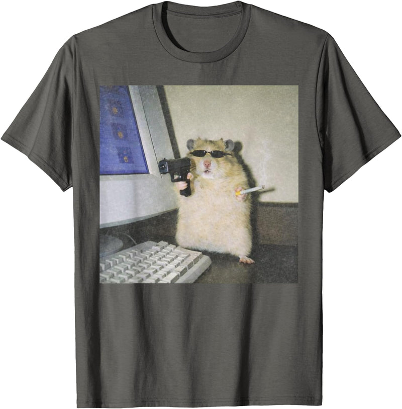 Cyber Hamster Meme Cringe Funny Animal Vintage Graphic Tee T-Shirt - Asphalt Grey