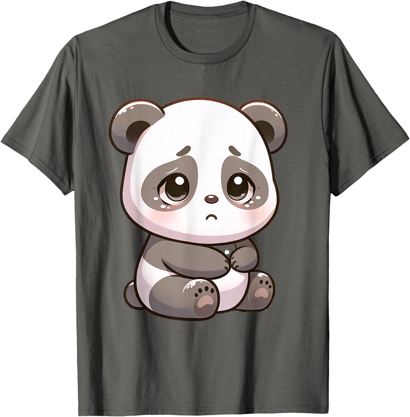Cute Sad Panda Designs Sad Panda Bear Animal T-Shirt - Asphalt Grey