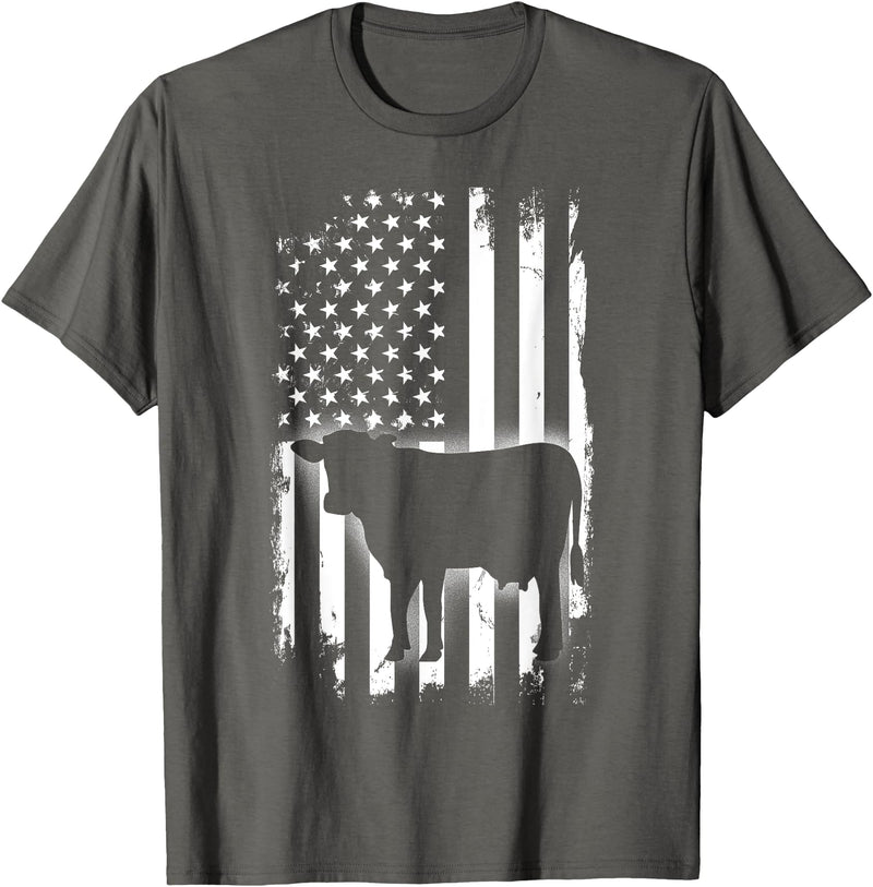 Cows USA American Flag Vintage Cow American Flag Farm Animal Patriotic Farmer T-Shirt for Women Kids Men - Asphalt Grey
