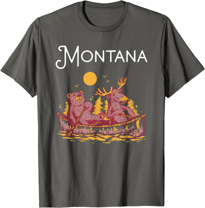 Montana Canoe TShirtz & More Montana Shirt Funny Canoe Moose Elk Bear Lake Canoeing T-Shirt - Asphalt Grey