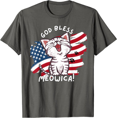 Your Country USA Dibble Dabble Designs Funny Cat Lovers God Bless Meowica Patriotic 4th of July T-Shirt