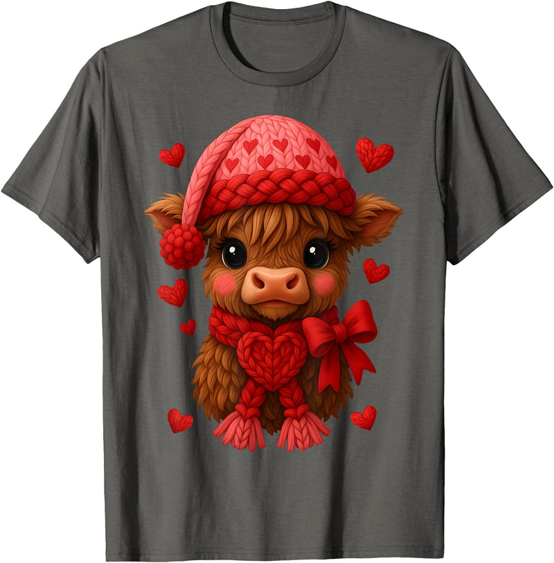 Coquette Bow Highland Cow Valentine Women Girls. Highland Cow Valentines Day Funny Hearts Valentine Cow Women T-Shirt -