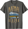 WILDLIFE NATIONAL PARK DESIGNS OF ALASKA KATMAI NATIONAL PARK, ALASKA. CAMPING, HIKER T-Shirt - Asphalt Grey