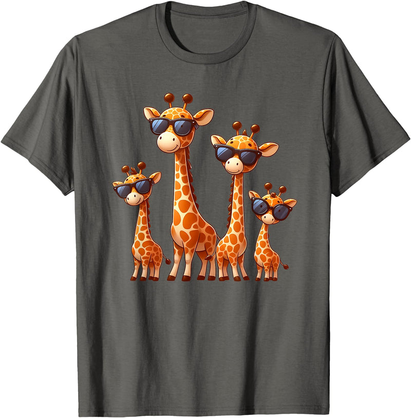 Zoo Family Funny Giraffe Animal Lovers Gifts Giraffe Family Sunglasses Safari Zoo Lover Cartoon Giraffes T-Shirt - Asphalt Grey