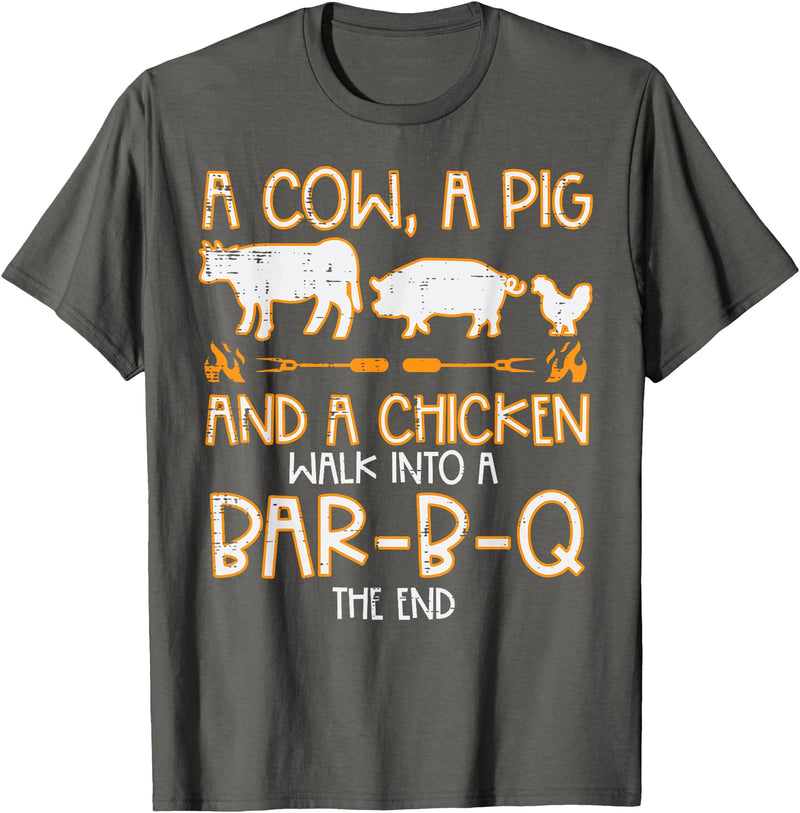 BBQ Barbecue Shirts Men Women Grilling Gifts Cow Pig Chicken Walk Bar B Q Bbq Barbecue Grilling Men Women T-Shirt - Asphalt Grey