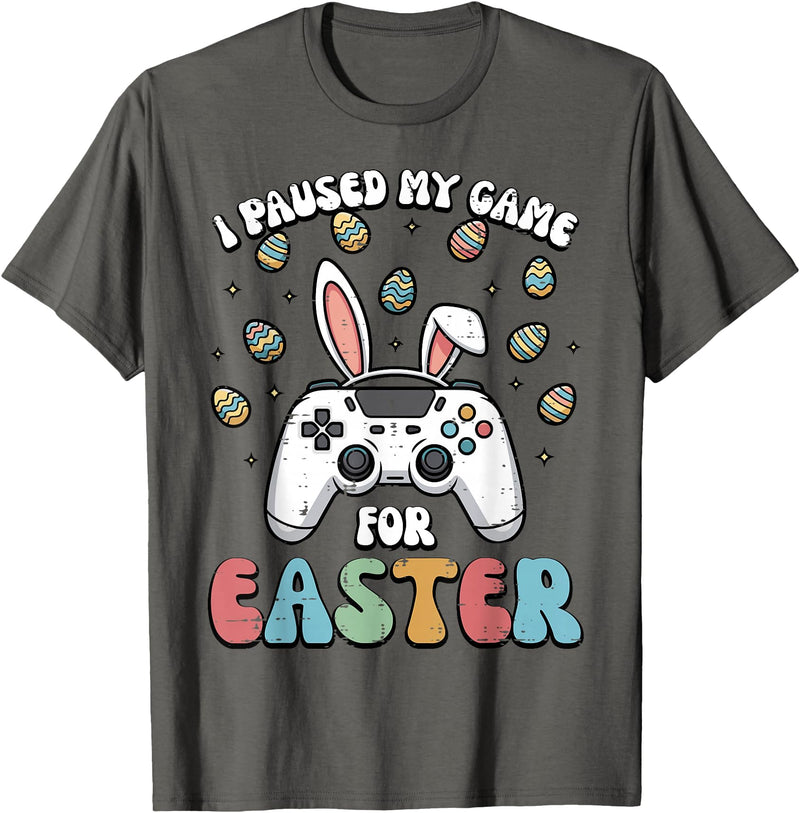 Paused My Game for Easter Funny Gaming Gamer Men Boys Kids T-Shirt in Asphalt Grey