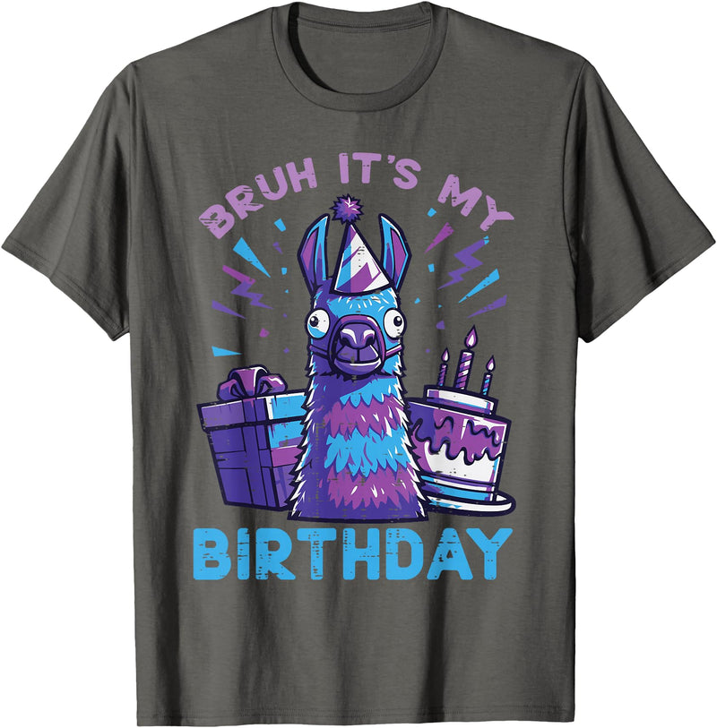 Birthday Party Shirts For Men Women Kids Bruh Its My Birthday Llama Pinata Bday Party Men Women Kids T-Shirt - Asphalt Grey