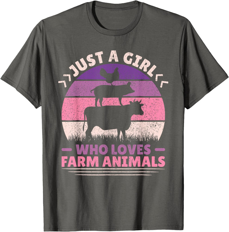 Farmer Girl Clothes For Cow, Pig & Chicken Lovers Just A Girl Who Loves Farm Animals Lover Women Farmer Girl T-Shirt - Asphalt Grey