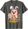 Happy Easter Pig Animal Happy Easter Women Girls Kids Easter Egg Basket Easter Pig T-Shirt - Asphalt Grey