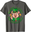 Funny Saint Patricks Day Happy Saint Pigtricks Day St Patricks Pig Leprechaun Funny T-Shirt - Asphalt Grey
