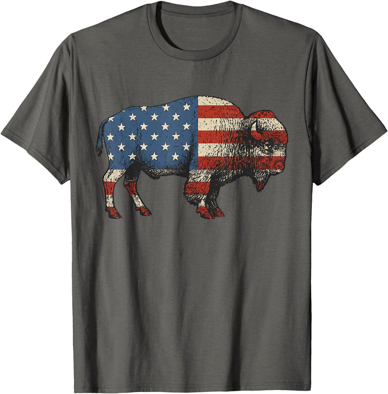 Bison American Buffalo Gifts & Apparel Stuff Bison USA American Flag Patriotic United States T-Shirt - Asphalt Grey