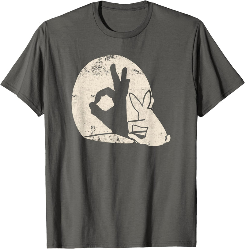 Rabbit Hand Shadow Puppet Bunny Animal Shadow T-Shirt in Asphalt Grey