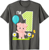 Cute Piglets Pig Barn Farm Birthday Party Supplies Pig 1st Birthday Girl 1 Year Old Birthday Cute Piglet Bday T-Shirt - Asphalt Grey