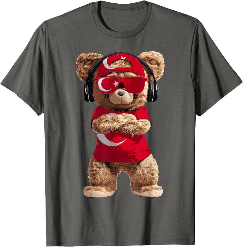 Turkey Flag Clothes Clothing for Men & Women Turkey Flag Souvenirs Bear Outfit Products Turkish T-Shirt - Asphalt Grey