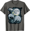 Manatee Howling Moon Manatee Sea Cow Three Manatee Howling At The Moon T-Shirt - Asphalt Grey