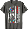 Distressed American Flag Autism Paw Paw Bear Awareness T-Shirt - Asphalt Grey
