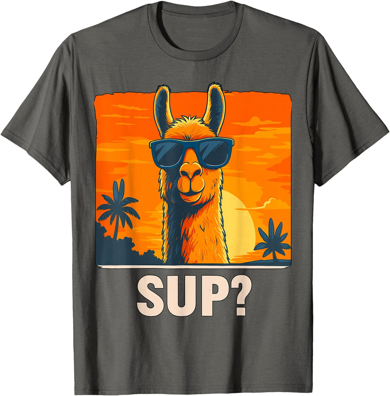 Uniquely Funny Llama lover Gifts Cool Llama Sup? T-Shirt - Asphalt Grey
